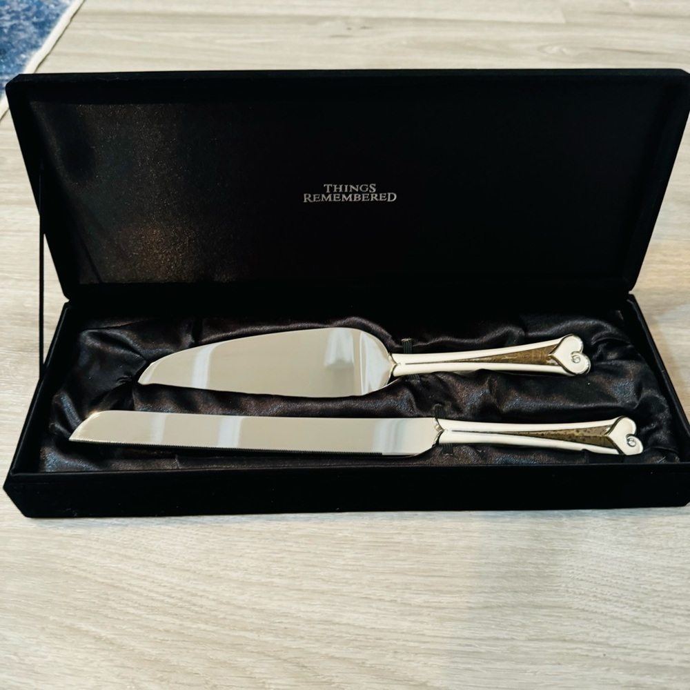 Cathedral Jeweled Sterling Silver Wedding Cake Server Set in Velvet Box​​​
